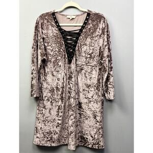 Entro Dress Women Large Purple Tie front Crushed Velvet Rock Grunge Festival